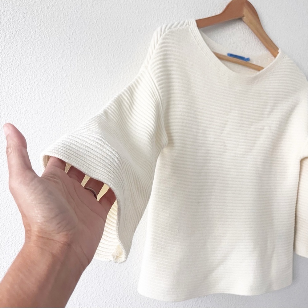 J. McLaughlin Emmeline Ivory Ribbed 3/4 Sleeve Minimalist Knit Sweater - Picture 4 of 9